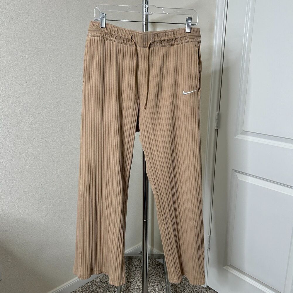 Nike Pants Womens Large Hemp Tan Ribbed Jersey Wide Leg Sweatpants Loungewear